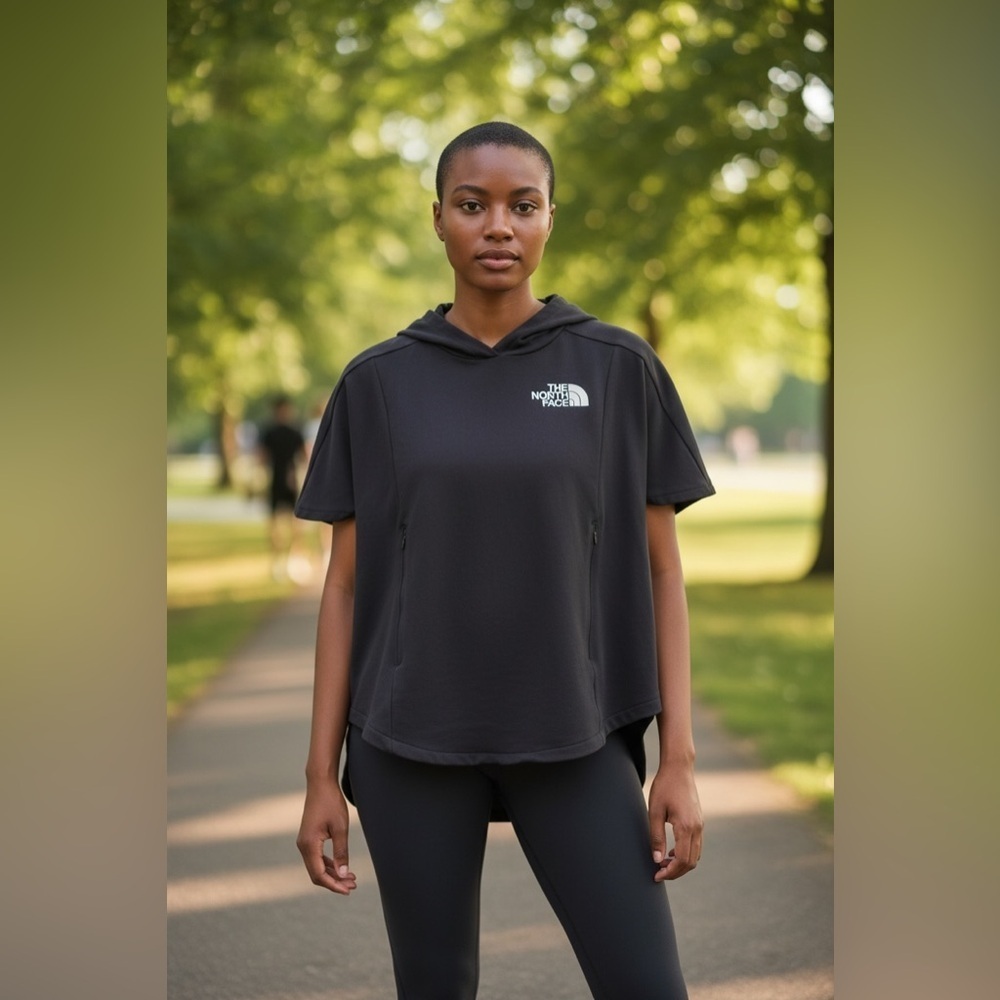 The North Face Black Women's Short Sleeve Lightweight Hoodie-Front pockets-XS